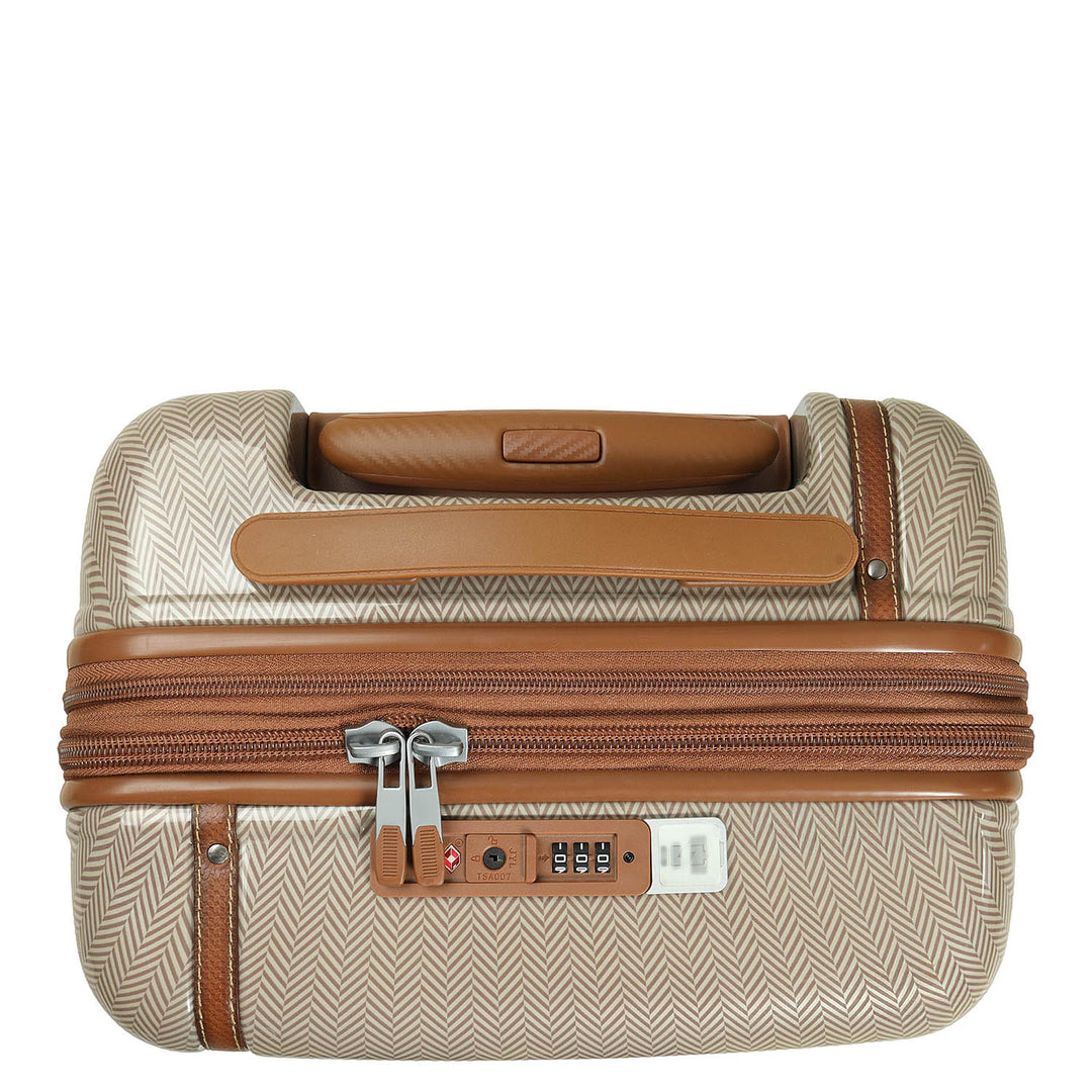 Small Heritage Embossed Beige & Brown Compact Trolley