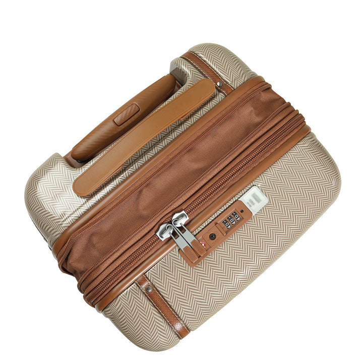 Small Heritage Embossed Beige & Brown Compact Trolley