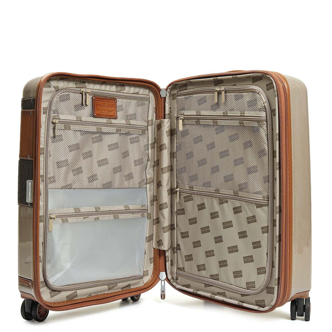 Small Heritage Embossed Beige & Brown Compact Trolley