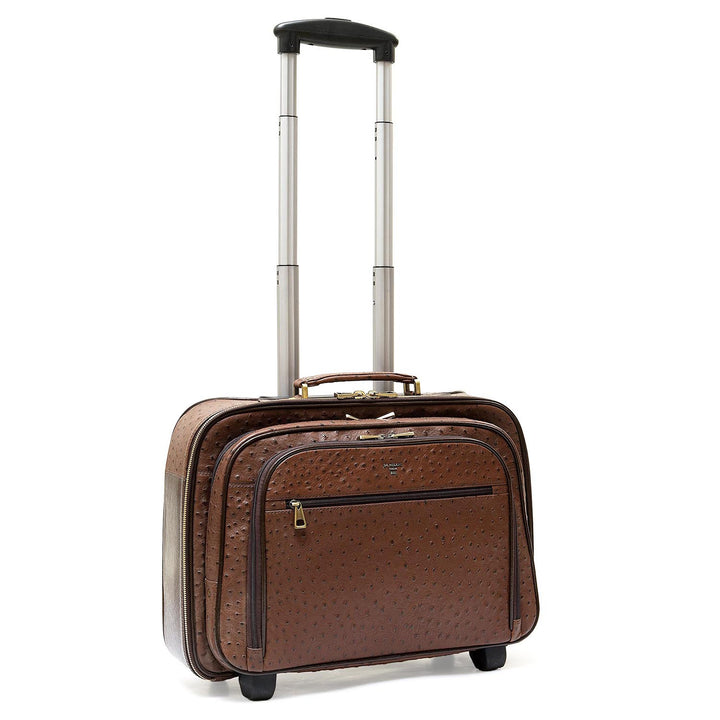 Ostrich Franzy Leather Overnighter Trolley - Brown