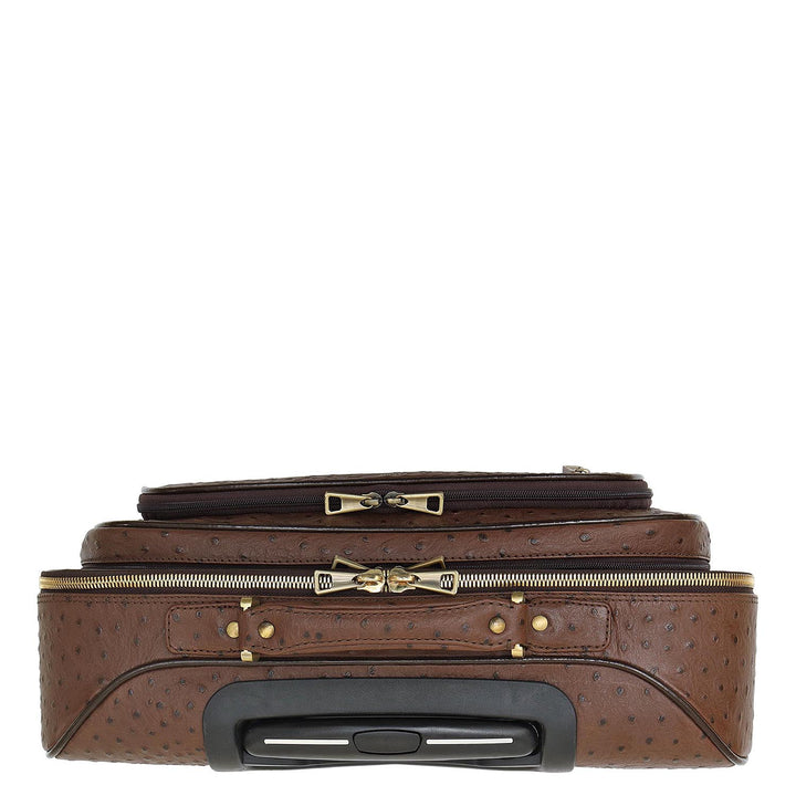 Ostrich Franzy Leather Overnighter Trolley - Brown