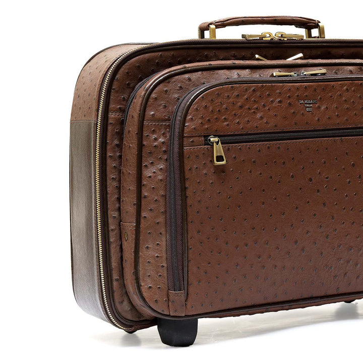 Ostrich Franzy Leather Overnighter Trolley - Brown