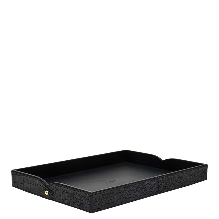 Small Croco Leather Tray - Black