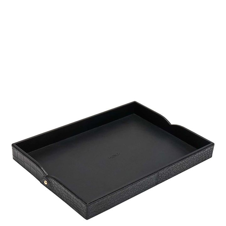 Small Croco Leather Tray - Black