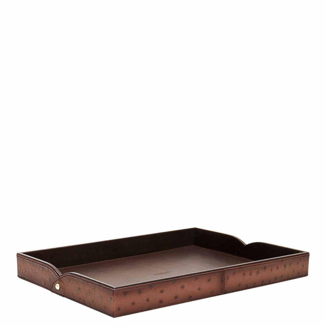 Small Ostrich Leather Tray - Brown
