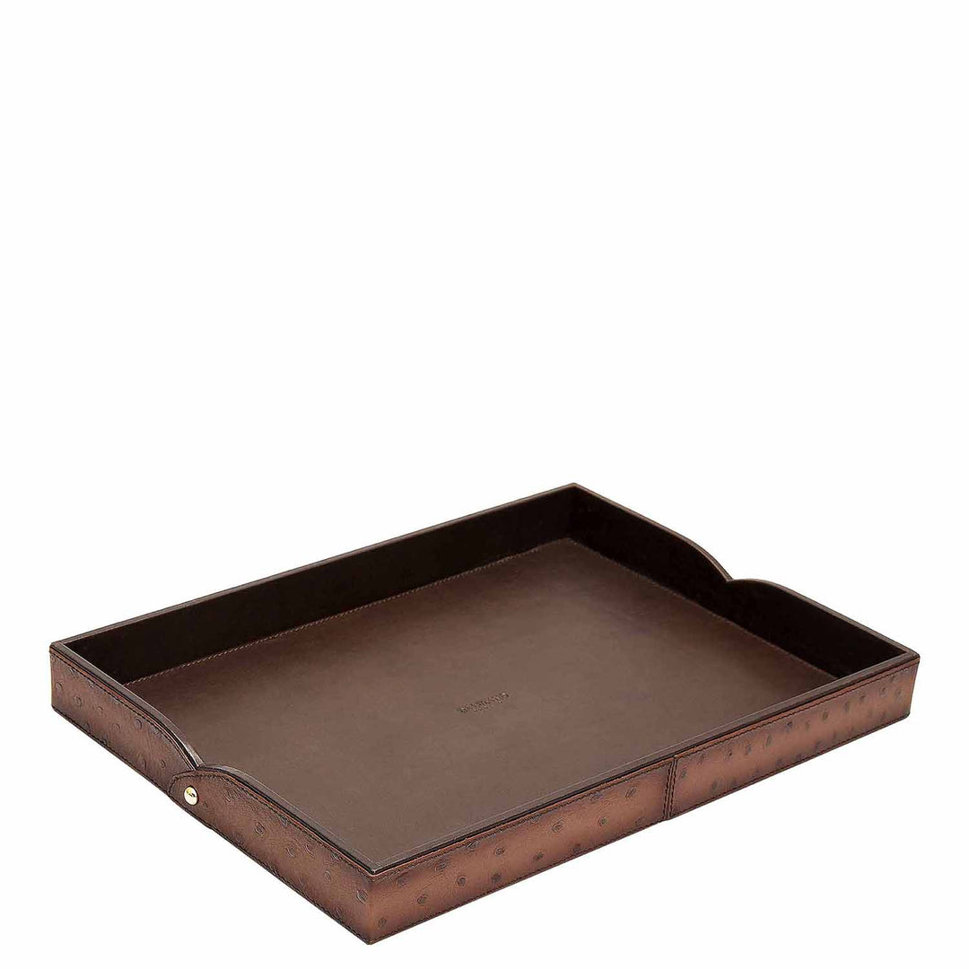 Small Ostrich Leather Tray - Brown
