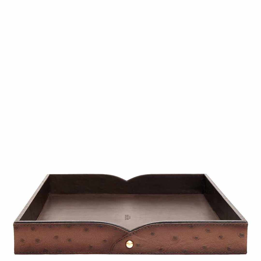 Small Ostrich Leather Tray - Brown