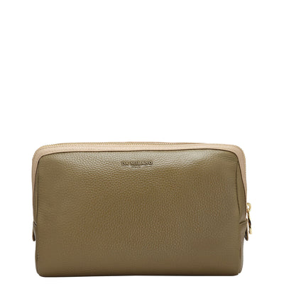 Wax Leather Vanity Pouch - Olive