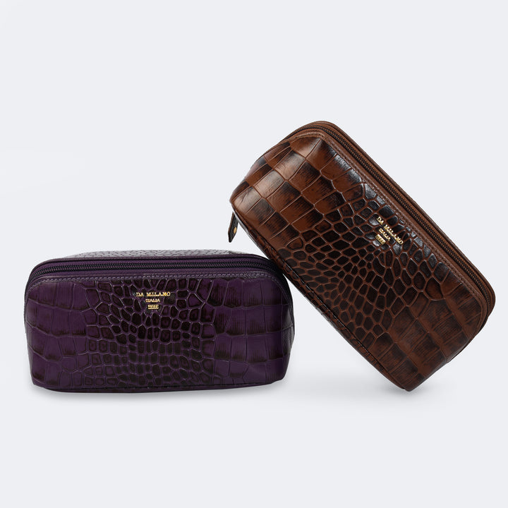 Small Croco Leather Vanity Pouch - Black