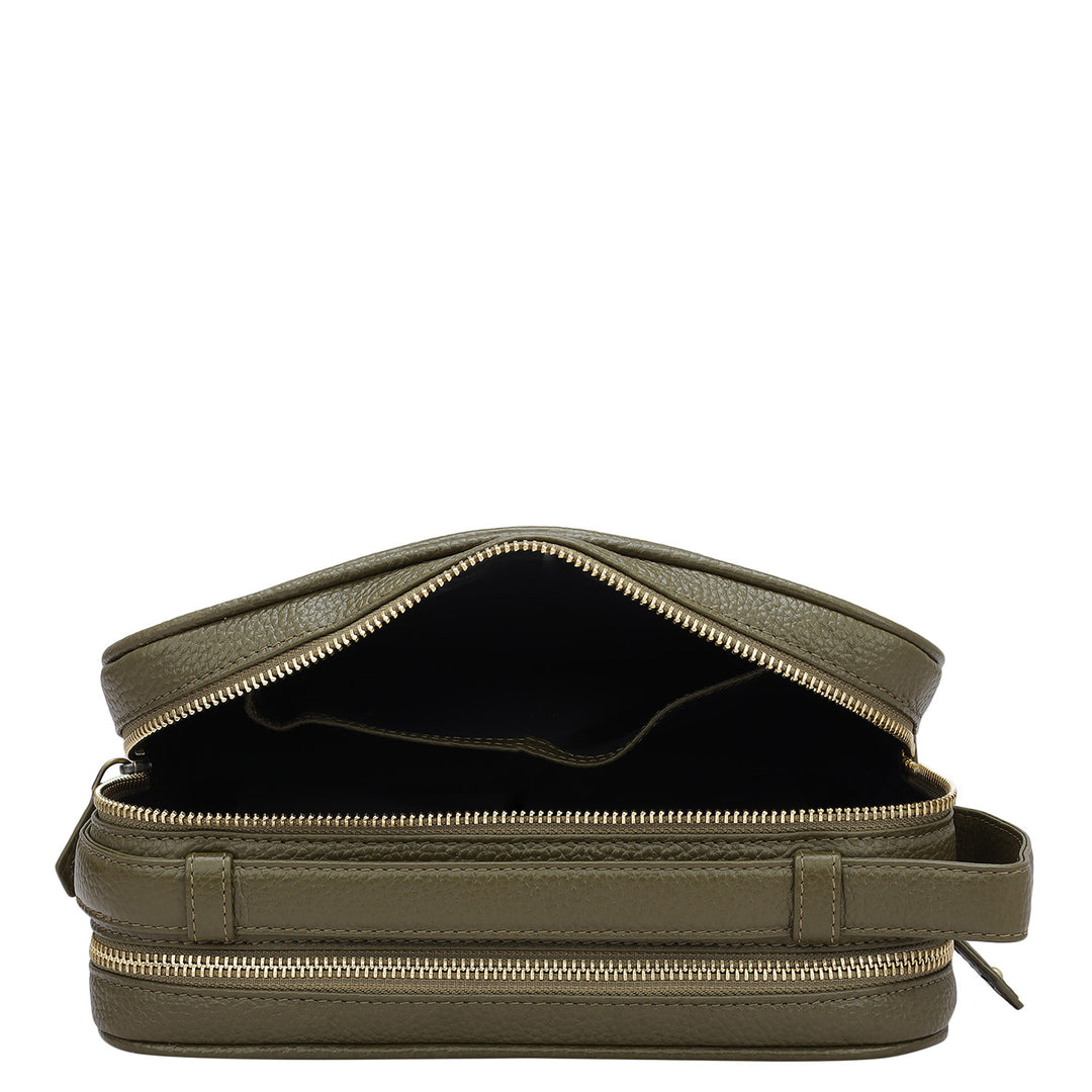 Wax Leather Vanity Pouch - Moss