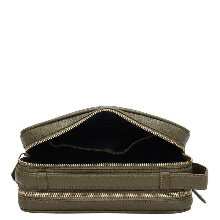 Wax Leather Vanity Pouch - Moss