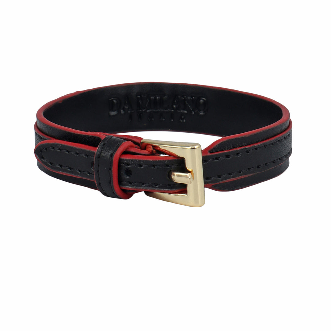 Plain Leather Wrist Band - Black & Red