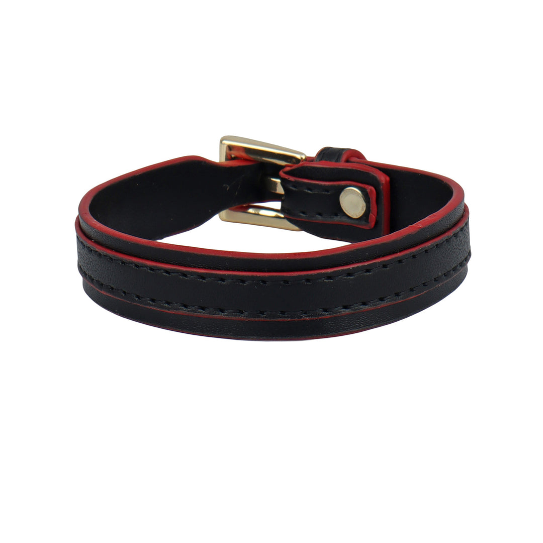 Plain Leather Wrist Band - Black & Red