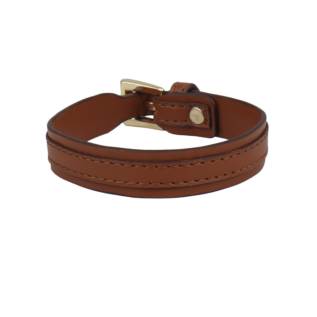 Plain Leather Wrist Band - Cognac