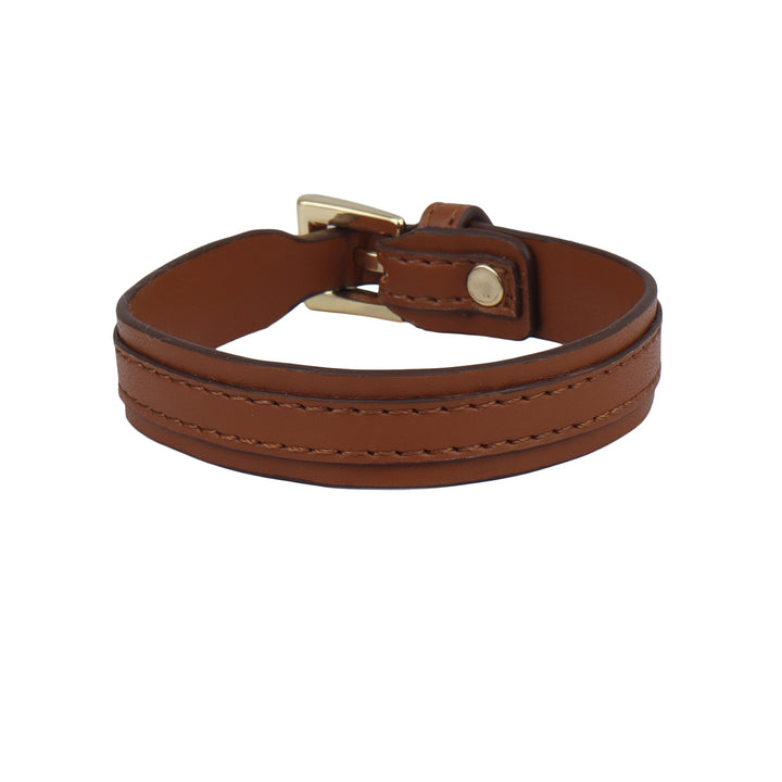 Plain Leather Wrist Band - Cognac