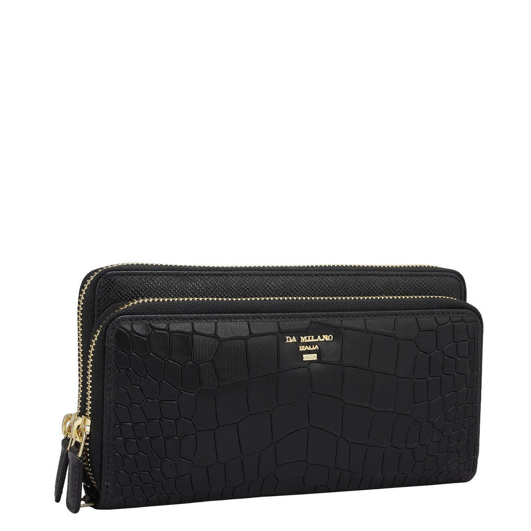 Croco Leather Ladies Wallet - Black
