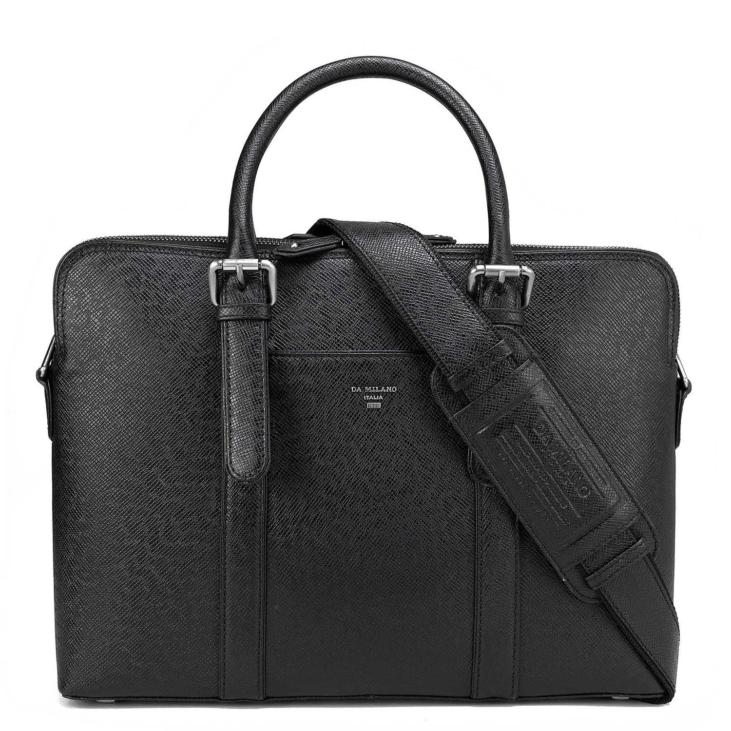 Black Franzy Leather Computer Bag Upto 13" Da Milano