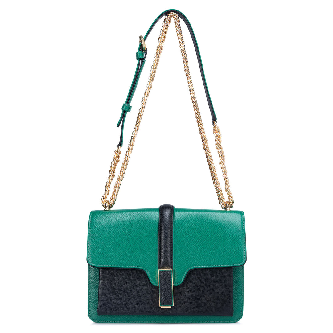Small Franzy Leather Shoulder Bag - Green & Black