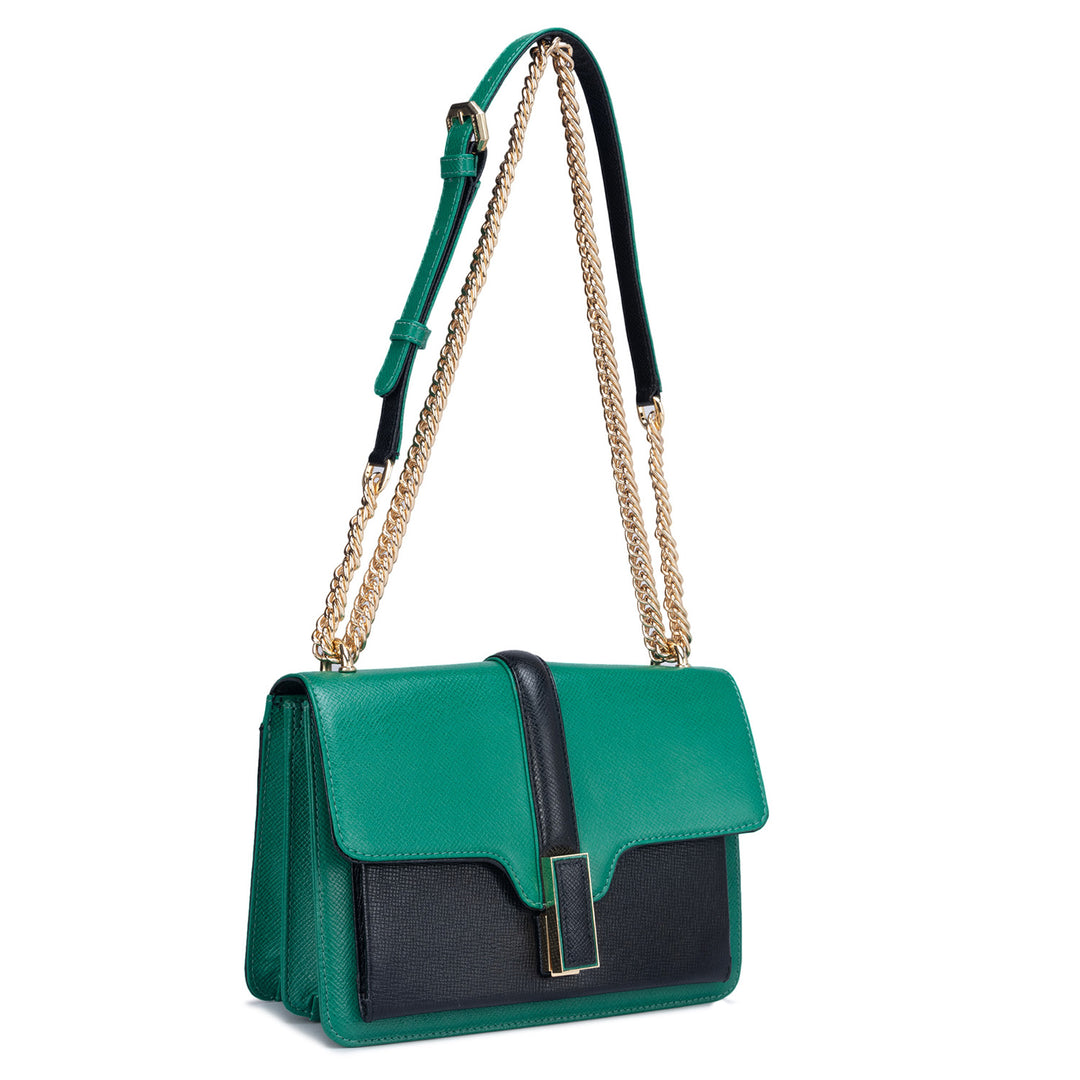 Small Franzy Leather Shoulder Bag - Green & Black