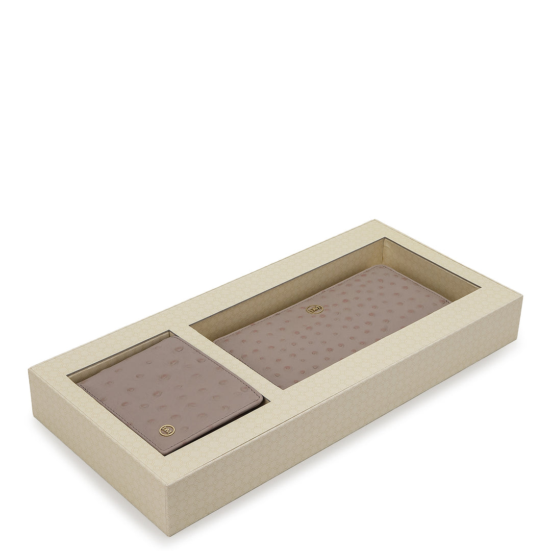 Ostrich Leather Gift Set - Light Grey