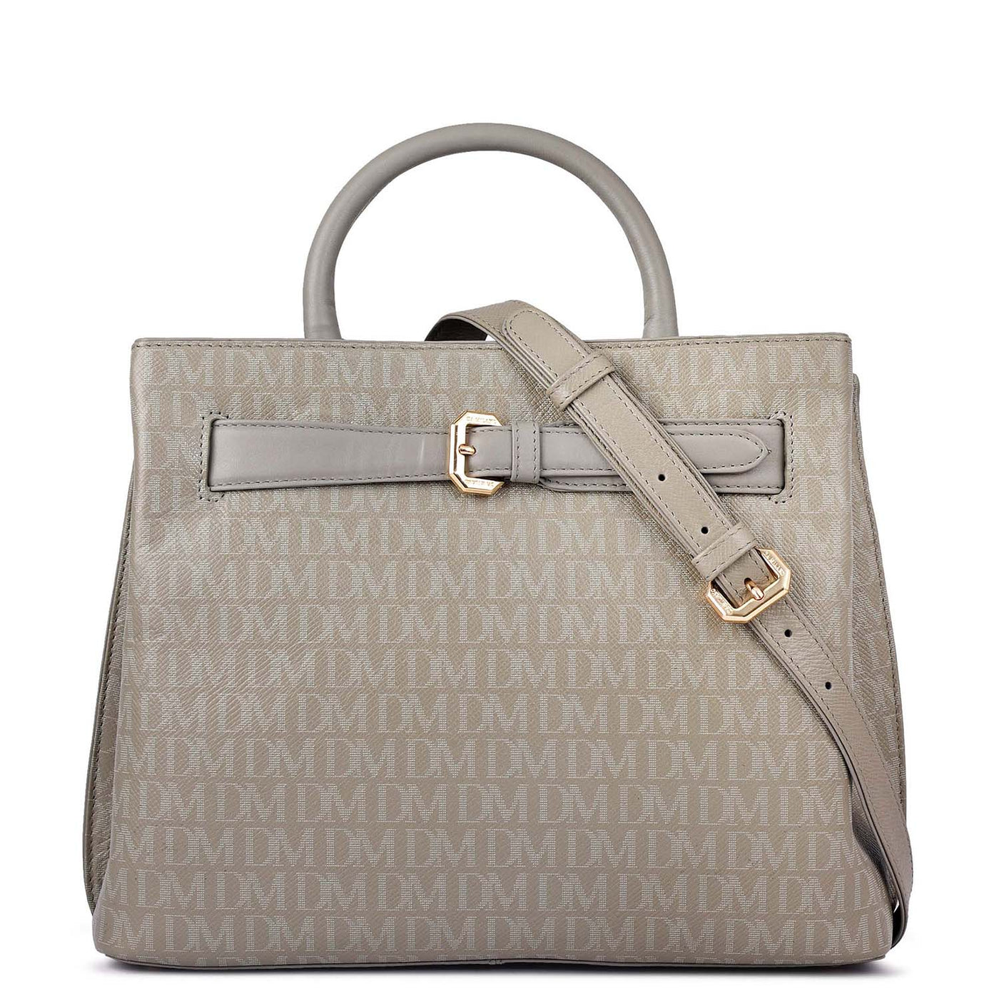 Siena Monogram Leather Satchel - Stone Grey