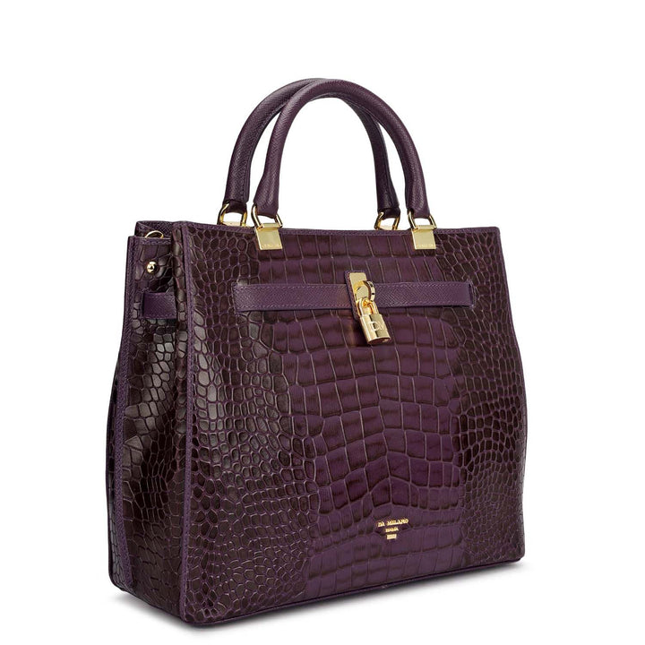 Medium Croco Leather Satchel - Grapevine