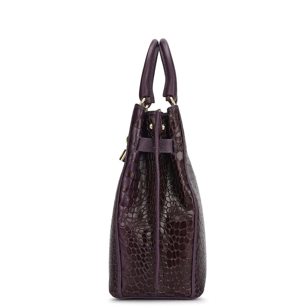 Medium Croco Leather Satchel - Grapevine