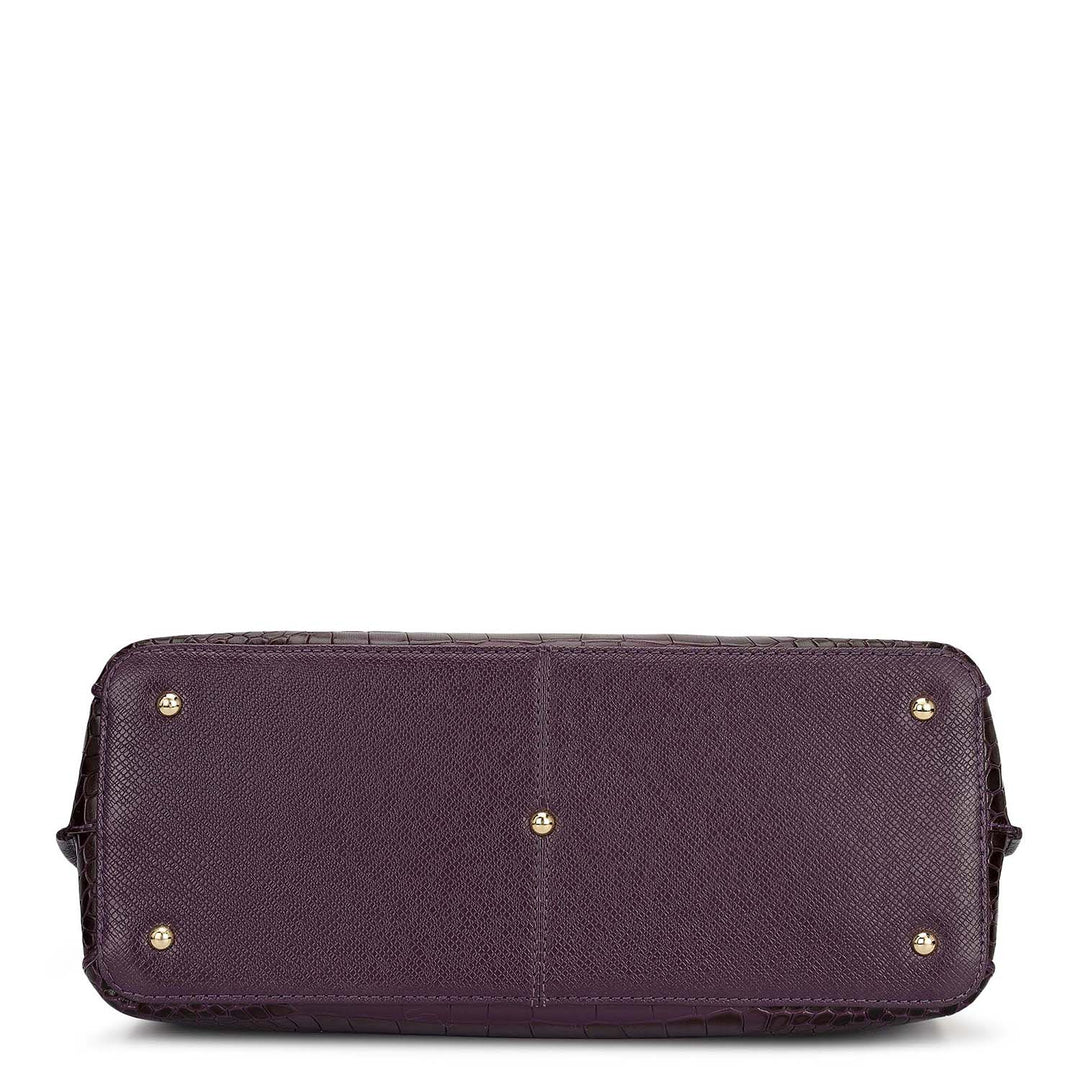 Medium Croco Leather Satchel - Grapevine