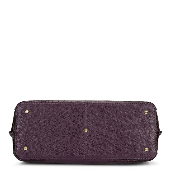 Medium Croco Leather Satchel - Grapevine