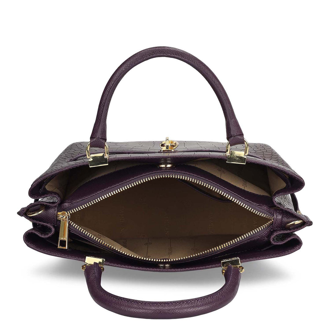 Medium Croco Leather Satchel - Grapevine