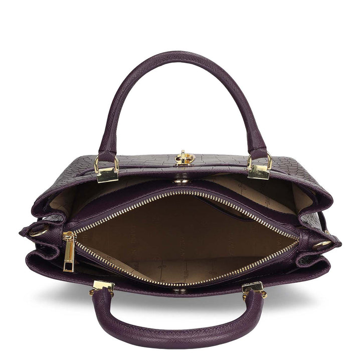 Medium Croco Leather Satchel - Grapevine