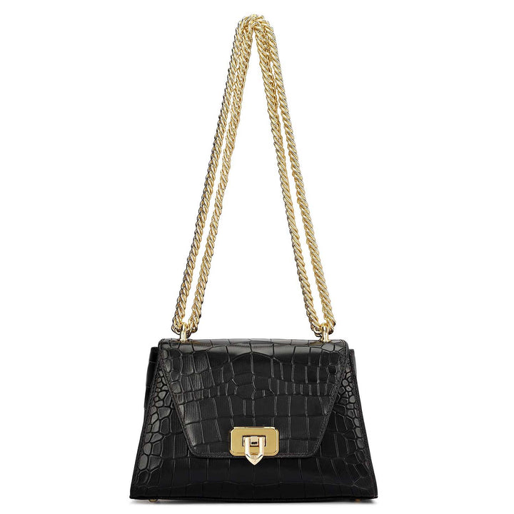 Small Croco Leather Satchel - Black