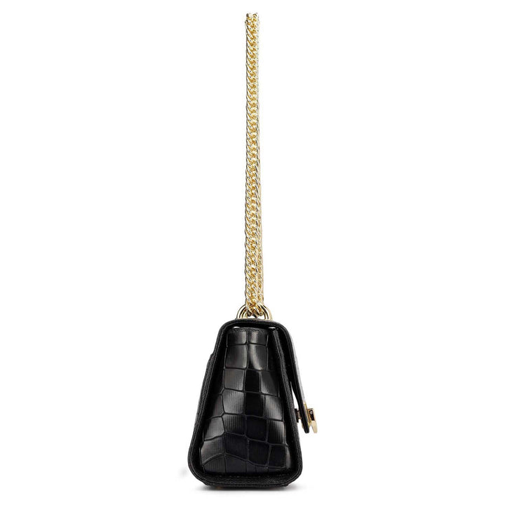 Small Croco Leather Satchel - Black