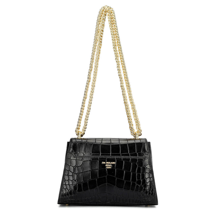 Small Croco Leather Satchel - Black