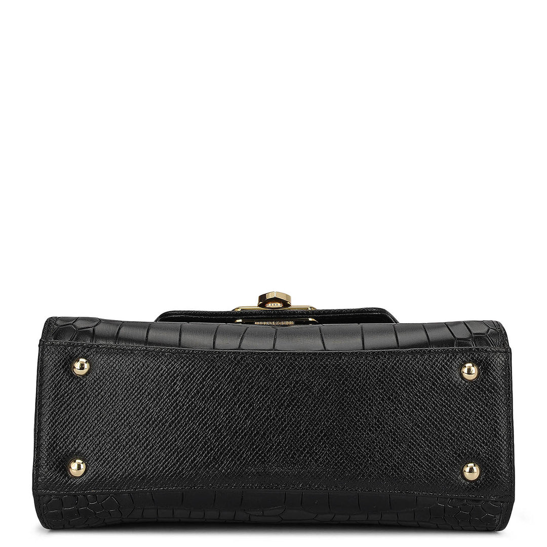 Small Croco Leather Satchel - Black