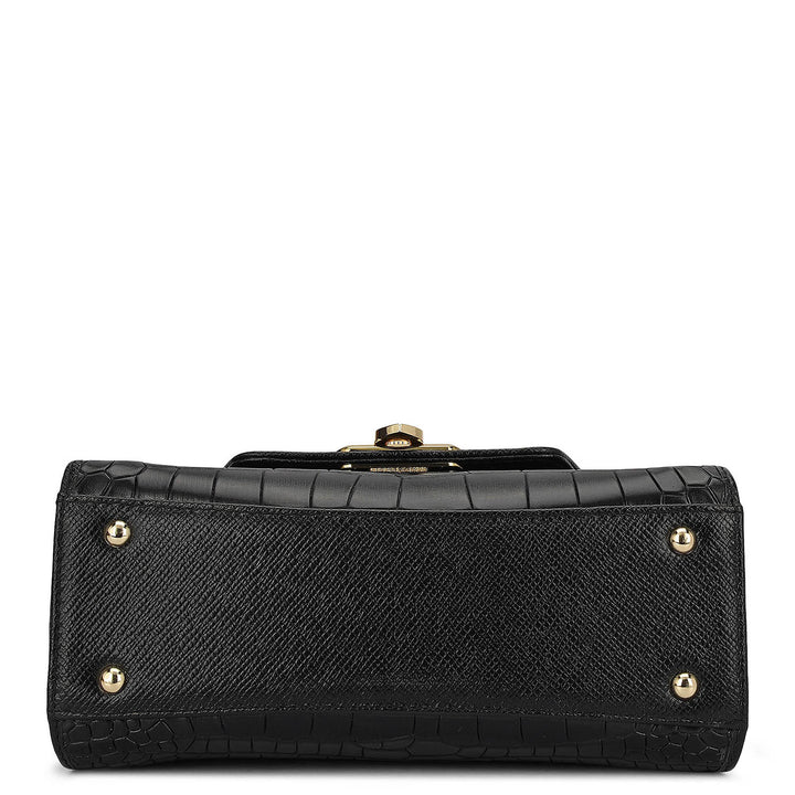 Small Croco Leather Satchel - Black
