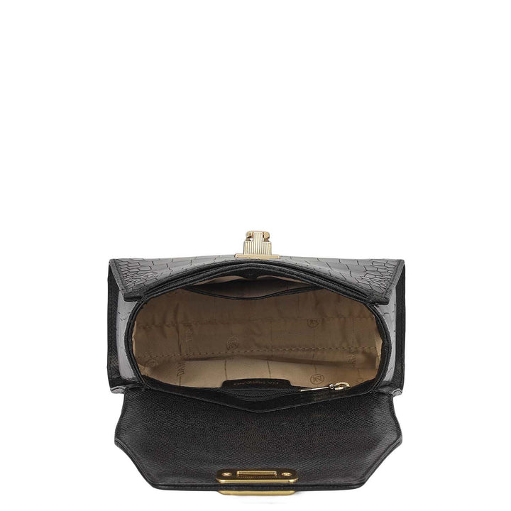 Small Croco Leather Satchel - Black