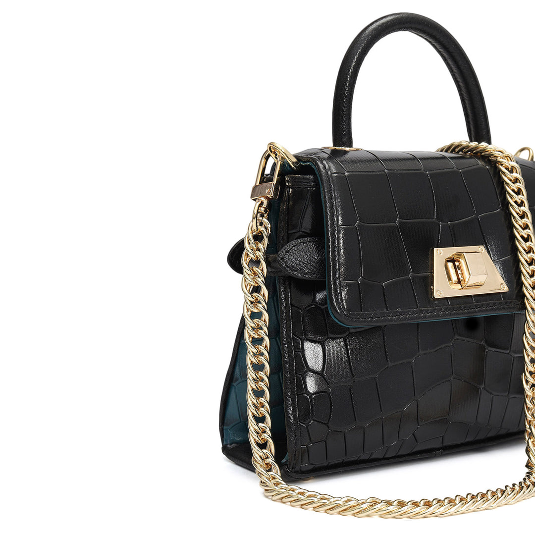 Micro Croco Leather Sling - Black