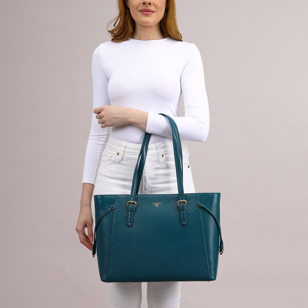 Large Franzy Leather Tote - Teal