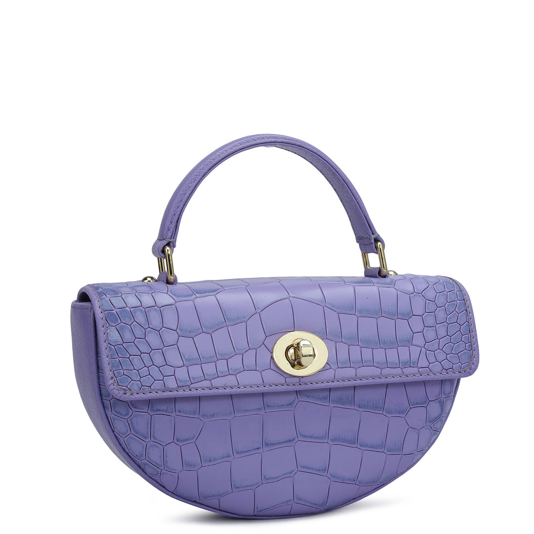 Small Croco Leather Satchel - Purple Haze