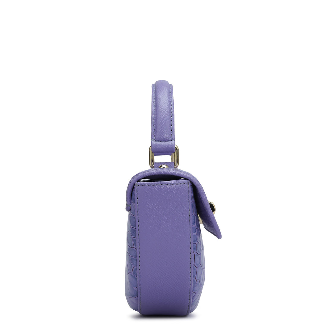 Small Croco Leather Satchel - Purple Haze