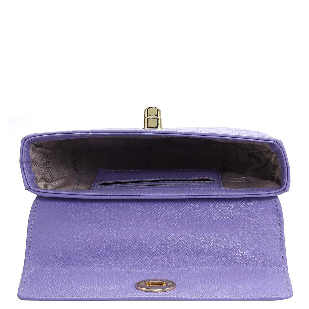Small Croco Leather Satchel - Purple Haze