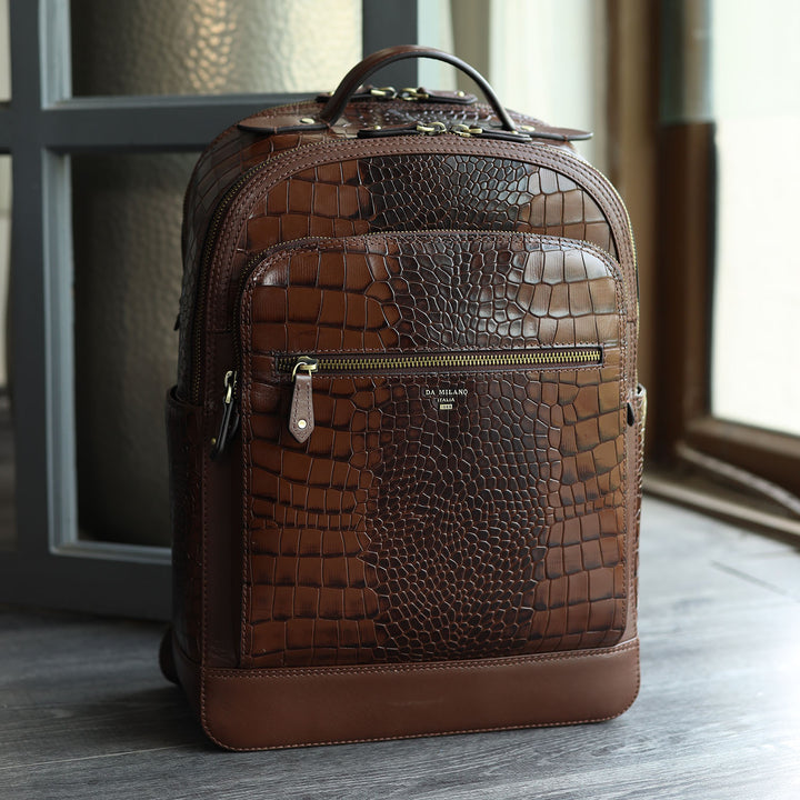 Croco Leather Backpack - Brown