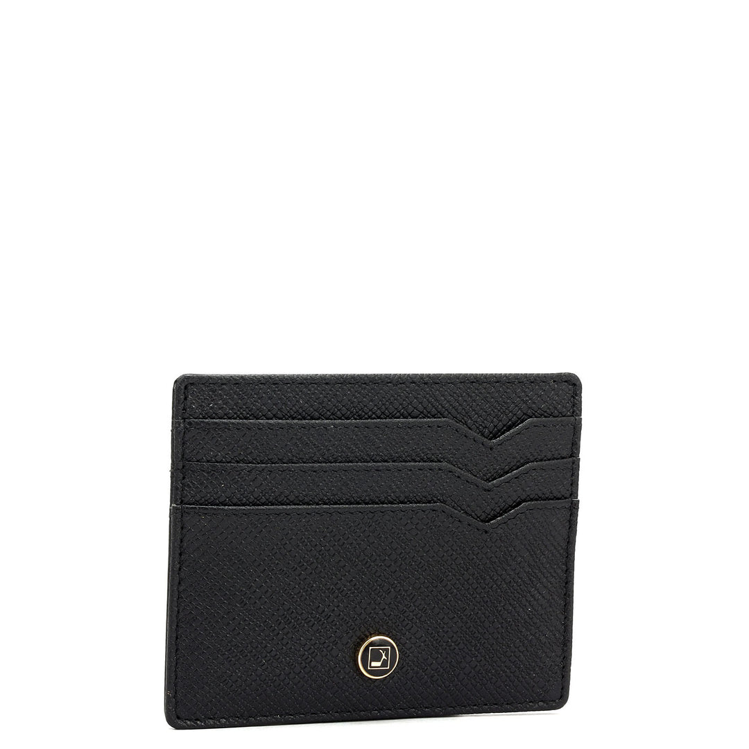 6 Slots Leather Card Case - Black