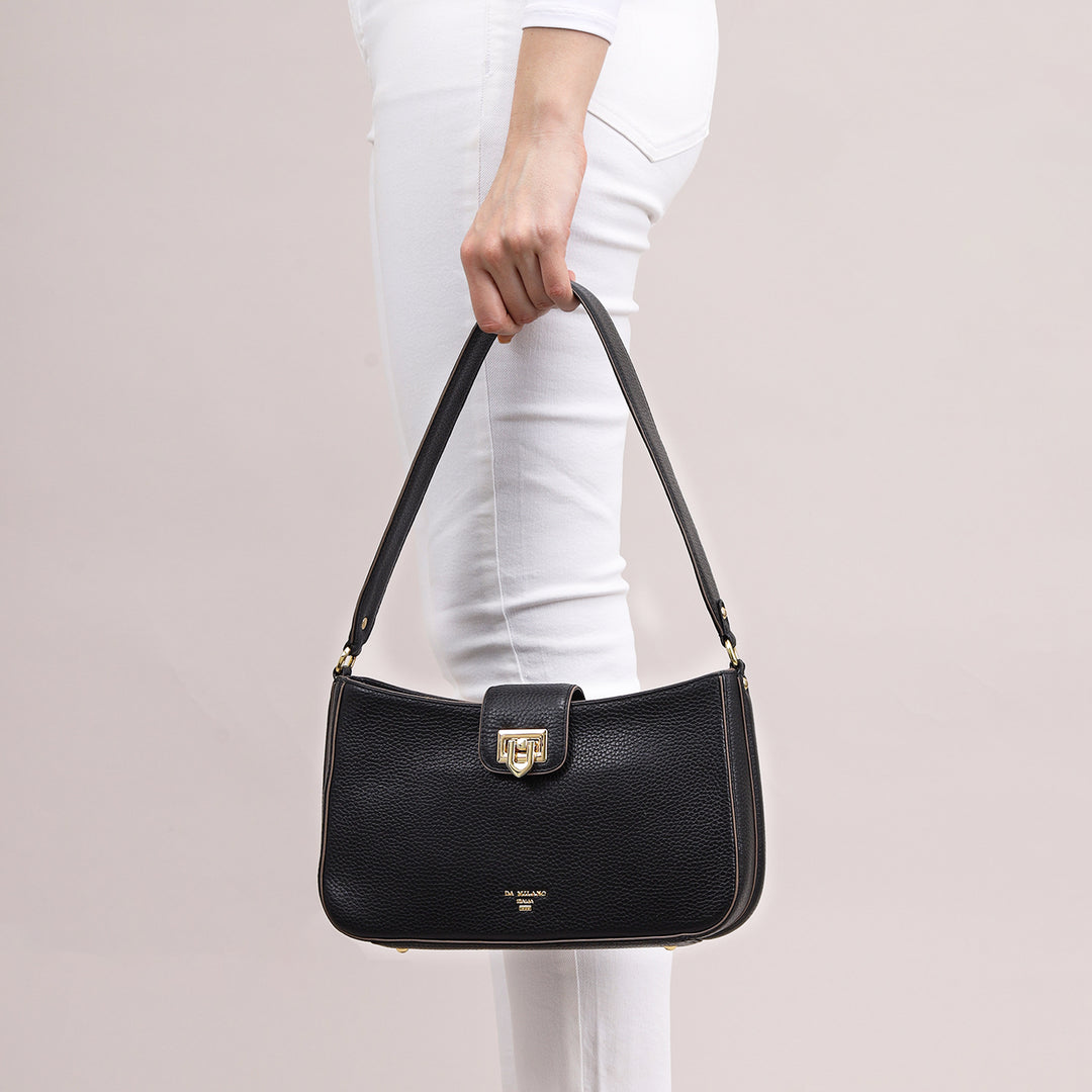 Small Wax Leather Baguette - Black