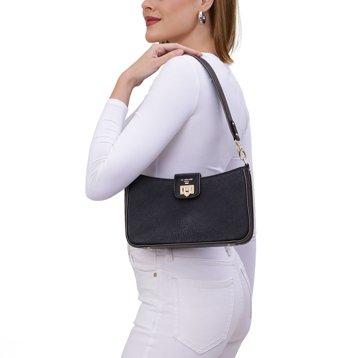 Small Wax Leather Baguette - Black