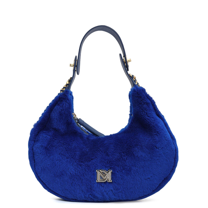 Medium Fur Leather Hobo - Ink Blue