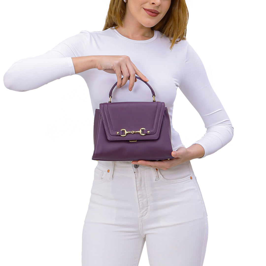 Small Plain Leather Satchel - Grapevine