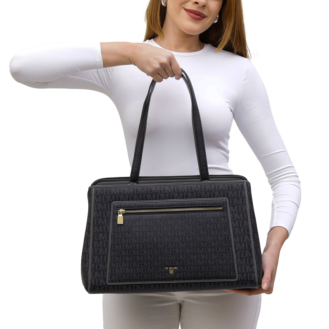 Medium Monogram Leather Shoulder Bag - Black