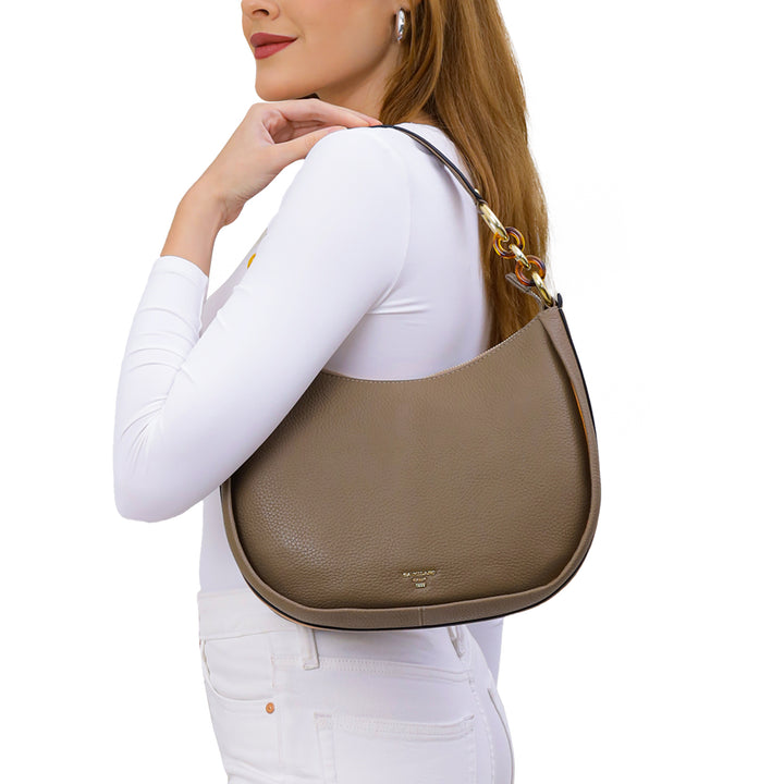 Medium Wax Leather Hobo - Greyish Taupe